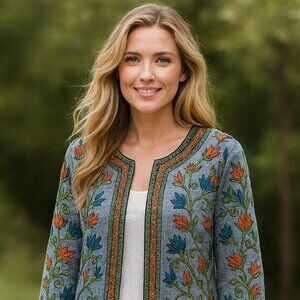 Parsley & Sage Embroidered Floral Boho Artsy Open Front Jacket NEW NWT